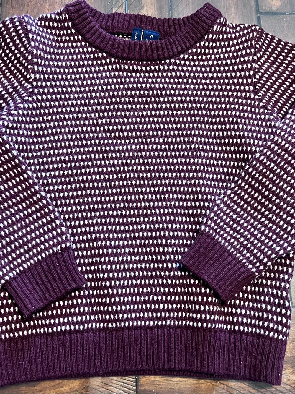 Janie and Jack Burgundy and White Knit Crewneck Sweater